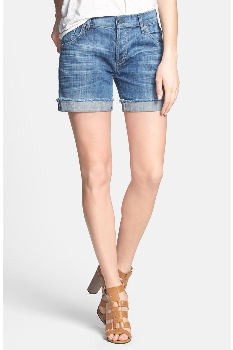 'Skyler' Denim Boyfriend Shorts, Main, color, SERENITY