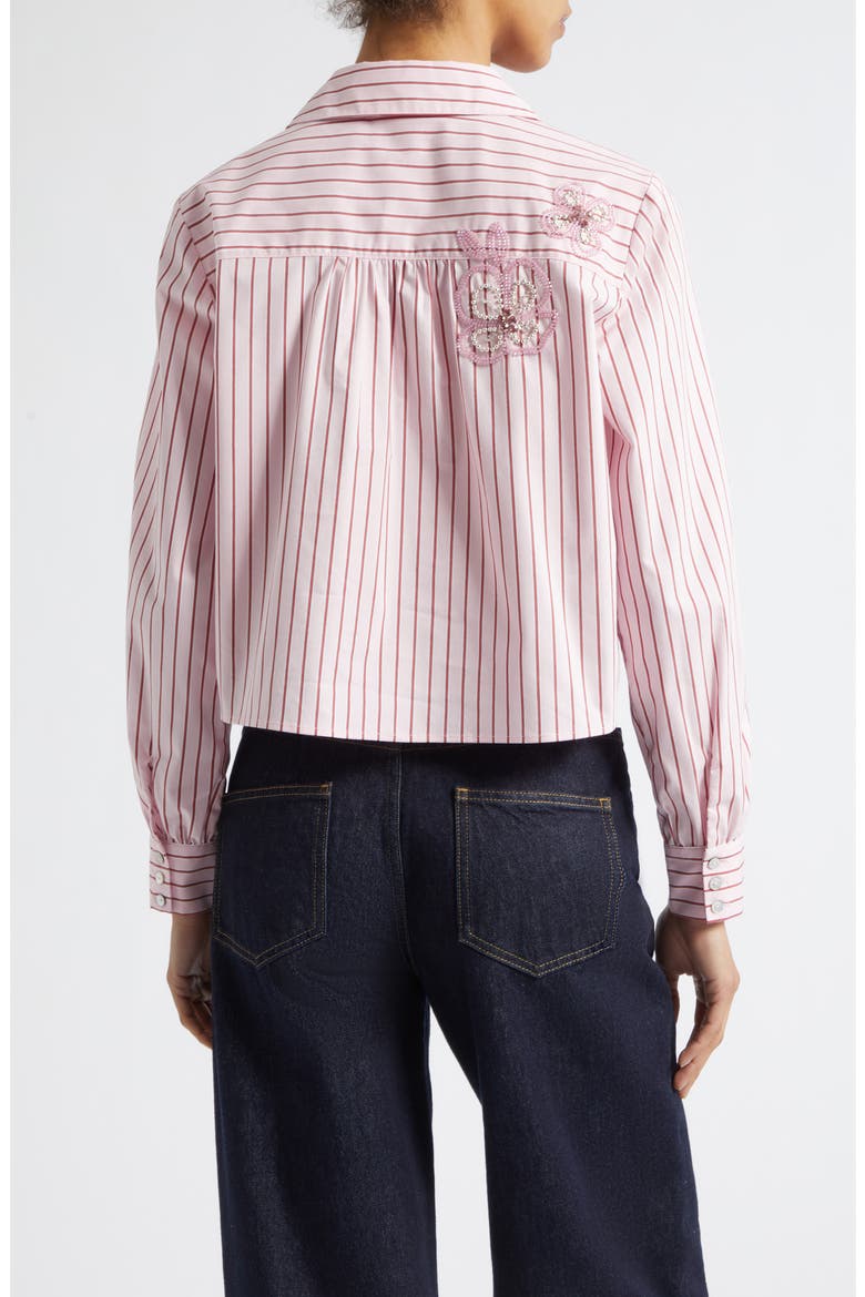 Rose Stripe Beaded Flower Button-Up Shirt, Alternate, color, COTTON CANDY/ CRIMSON PLUM