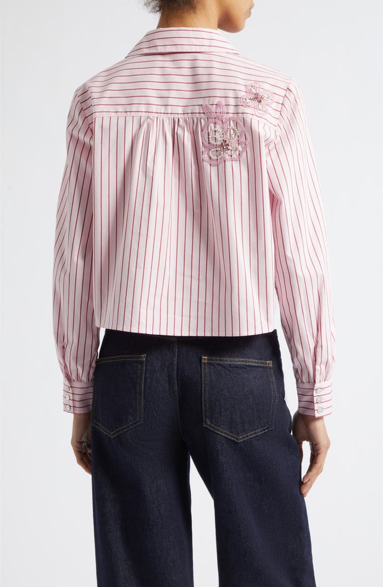 Cinq à Sept Rose Stripe Beaded Flower Button-Up Shirt, Alternate, color, Cotton Candy/ Crimson Plum