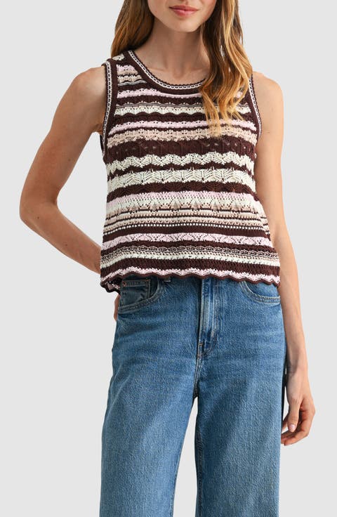 Striped Crochet Sleeveless Top