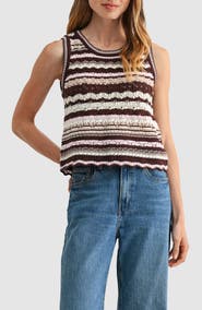 All in Favor Striped Crochet Sleeveless Top
