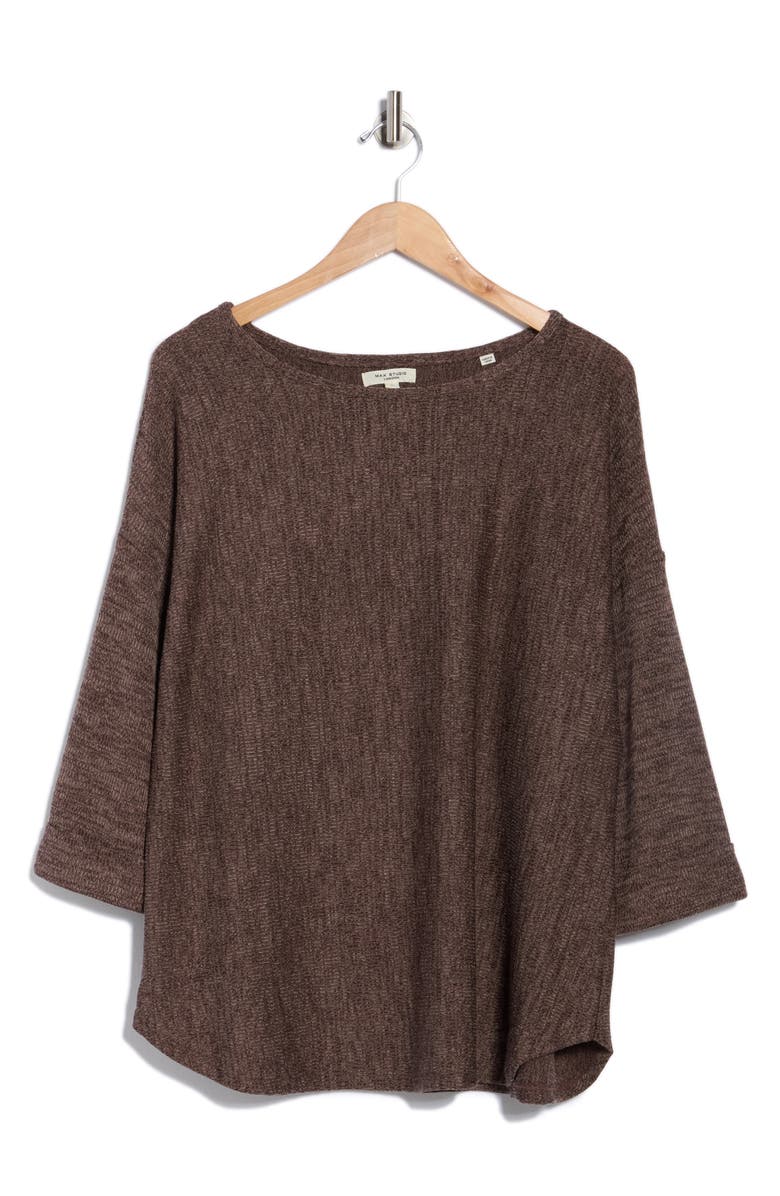 MAX STUDIO Three-Quarter Sleeve Rib Top, Alternate, color, Acorn