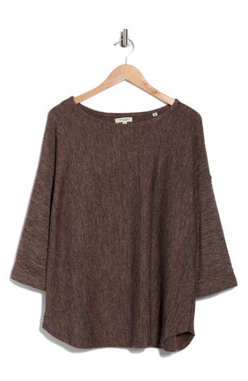 Max Studio Three-quarter Sleeve Rib Top In Brown
