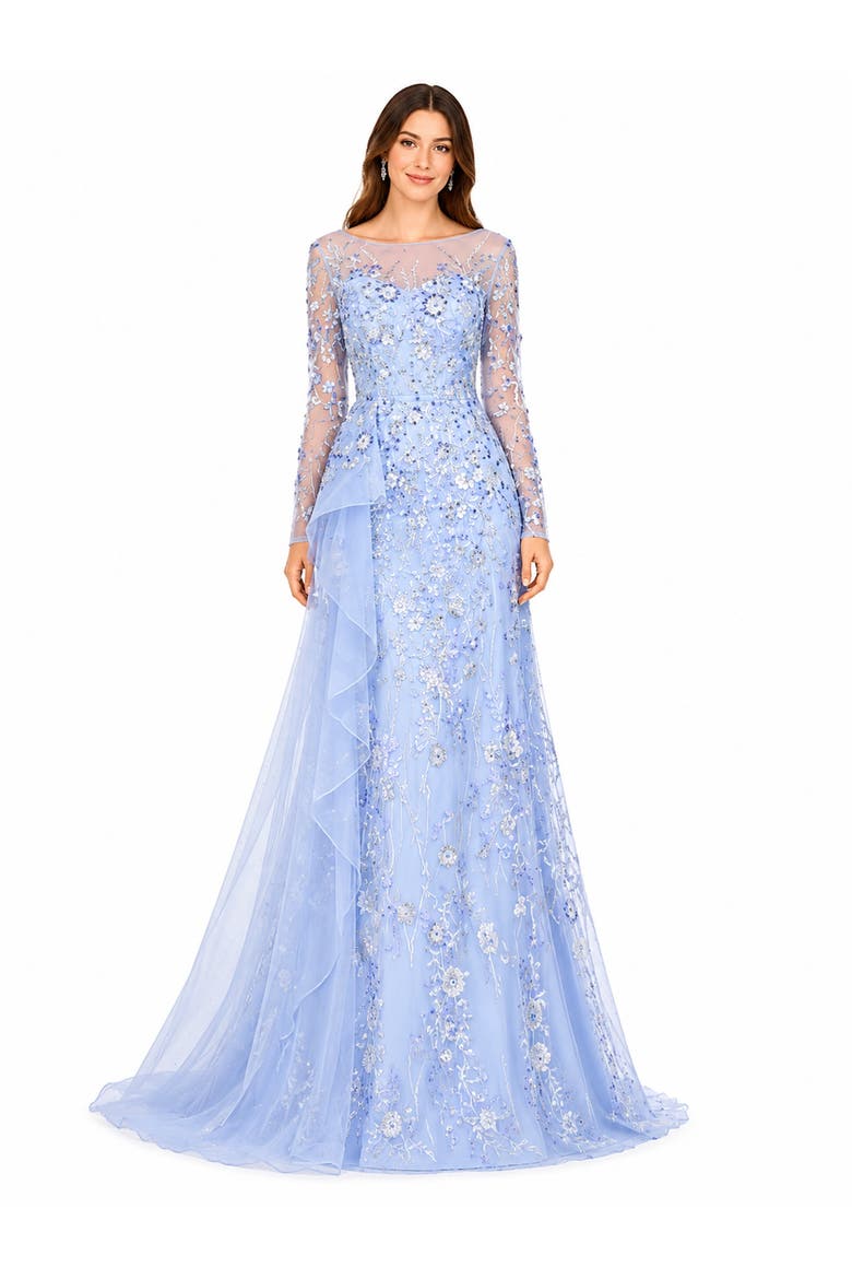 Asymmetrical Overlay Gown with Sleeves, Alternate, color, Periwinkle