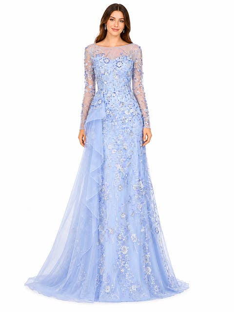 Asymmetrical Overlay Gown with Sleeves