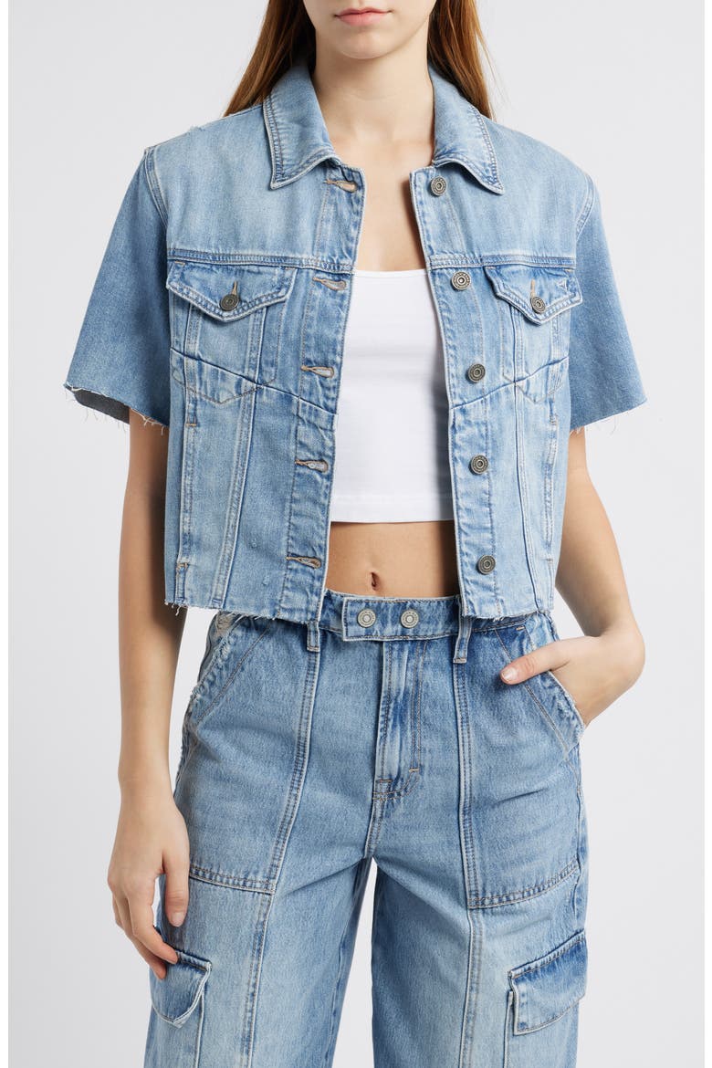 Short Sleeve Denim Jacket, Main, color, LIGHT WASH