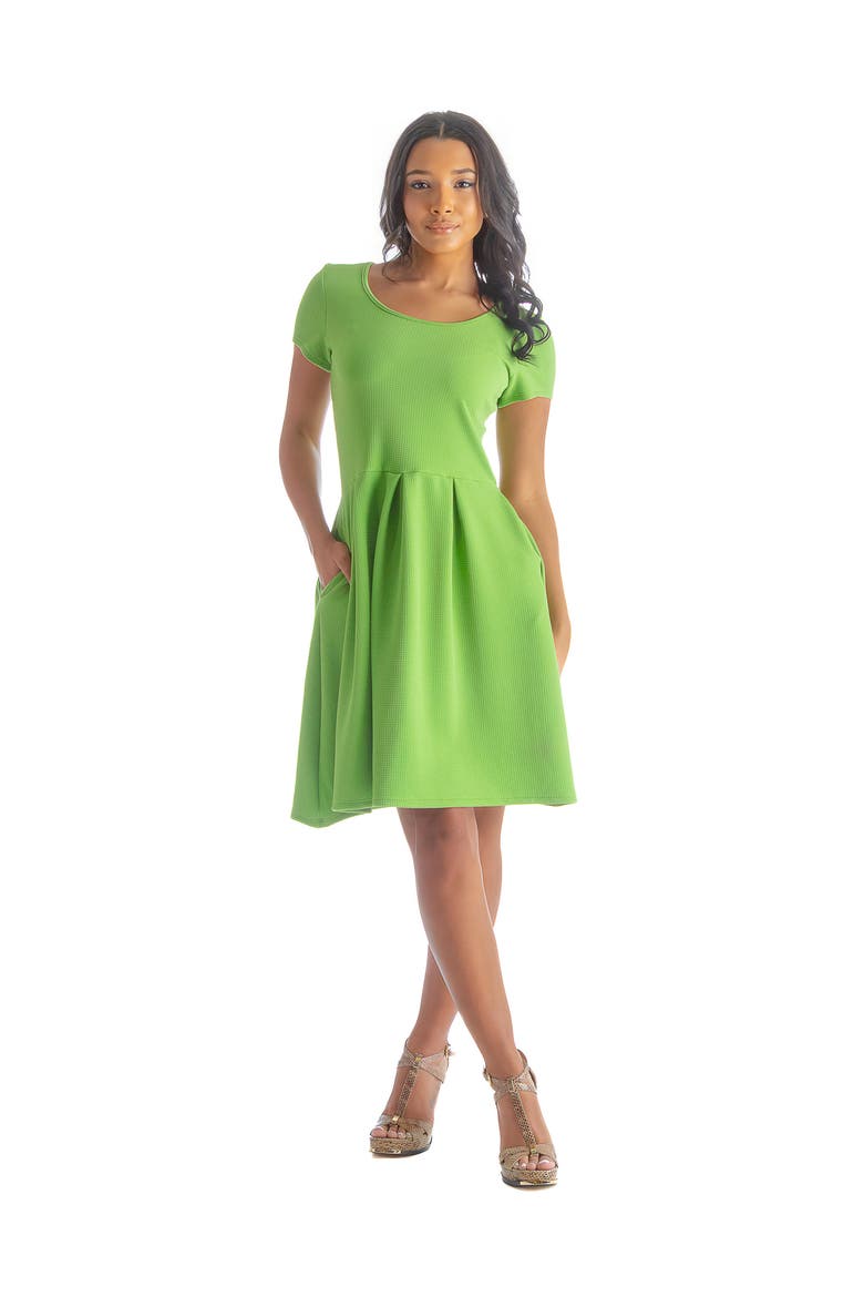 Scoop Neck Knee Length Pleated Pocket Dress, Main, color, Kiwi