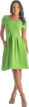 24seven Comfort Apparel Scoop Neck Knee Length Pleated Pocket Dress
