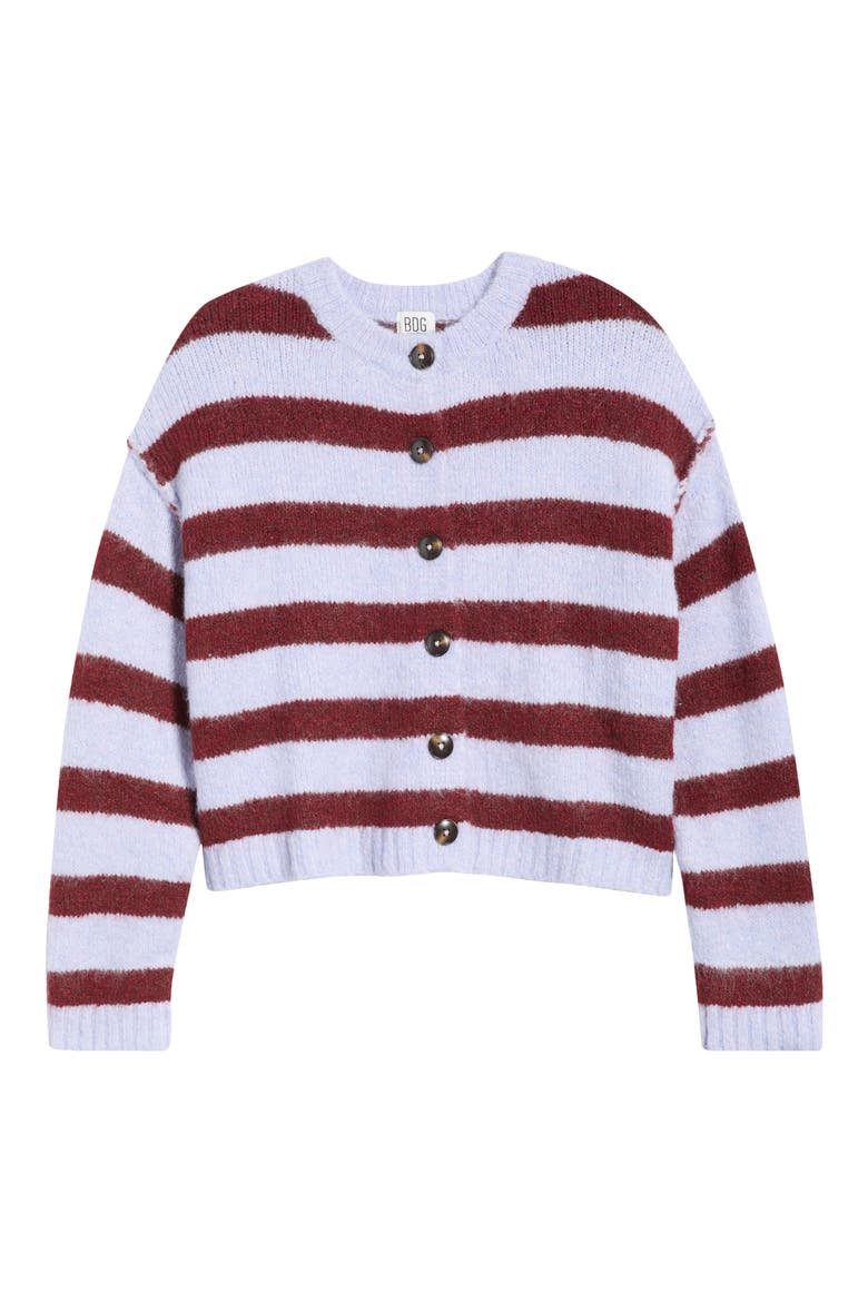 Stripe Crewneck Cardigan, Main, color, LILAC STRIPE