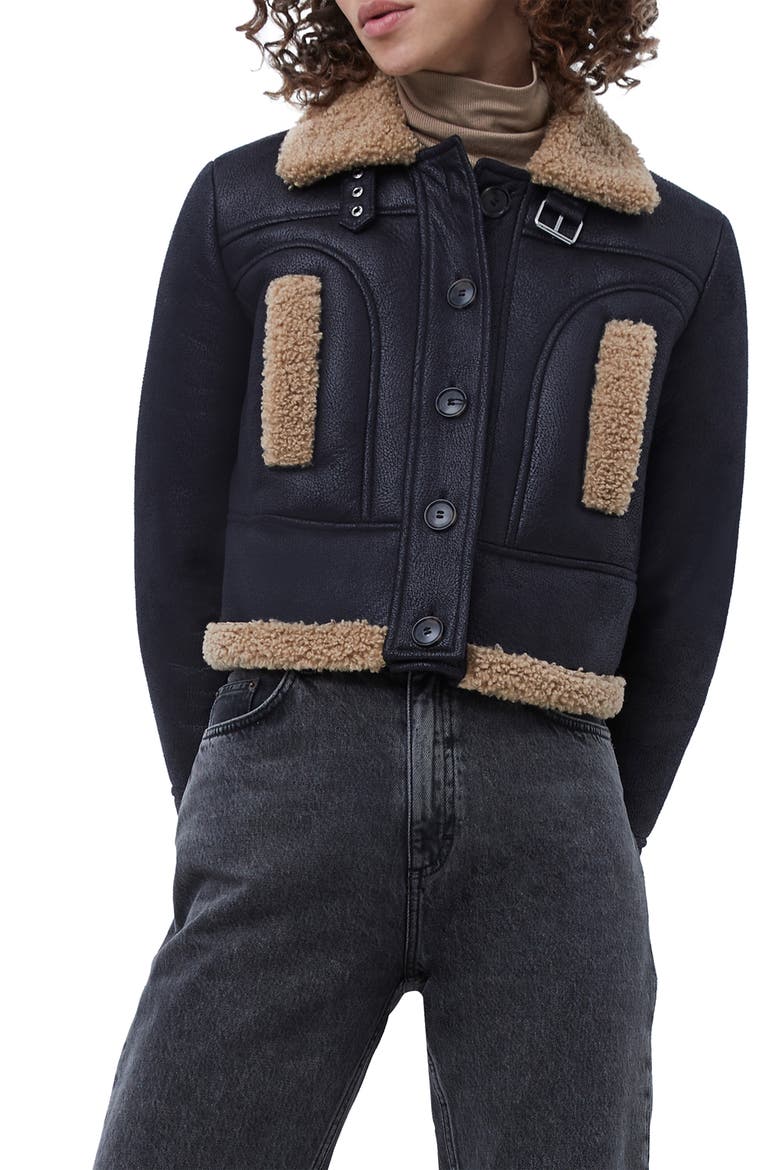 Belen Faux Shearling Crop Jacket, Main, color, BLACK-BROWN