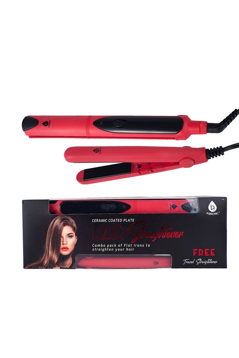 Flat Iron with A Free Travel Straightener, Alternate, color, Red