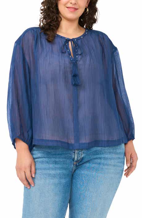 Split Neck Sheer Peasant Top