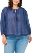 Vince Camuto Split Neck Sheer Peasant Top
