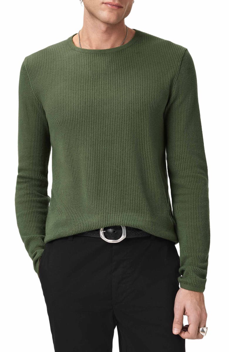 John Varvatos Montclair Mesh Stitch Organic Cotton Blend Sweater, Main, color, Light Olive