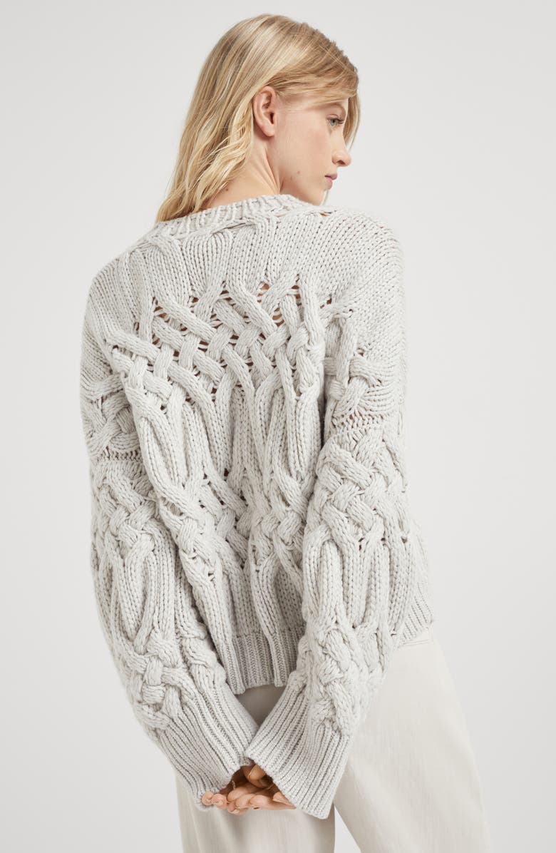 Brunello Cucinelli Twisted cables sweater in cashmere feather yarn, Alternate, color, 