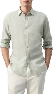 MANGO Stripe Slub Linen Button-Up Shirt