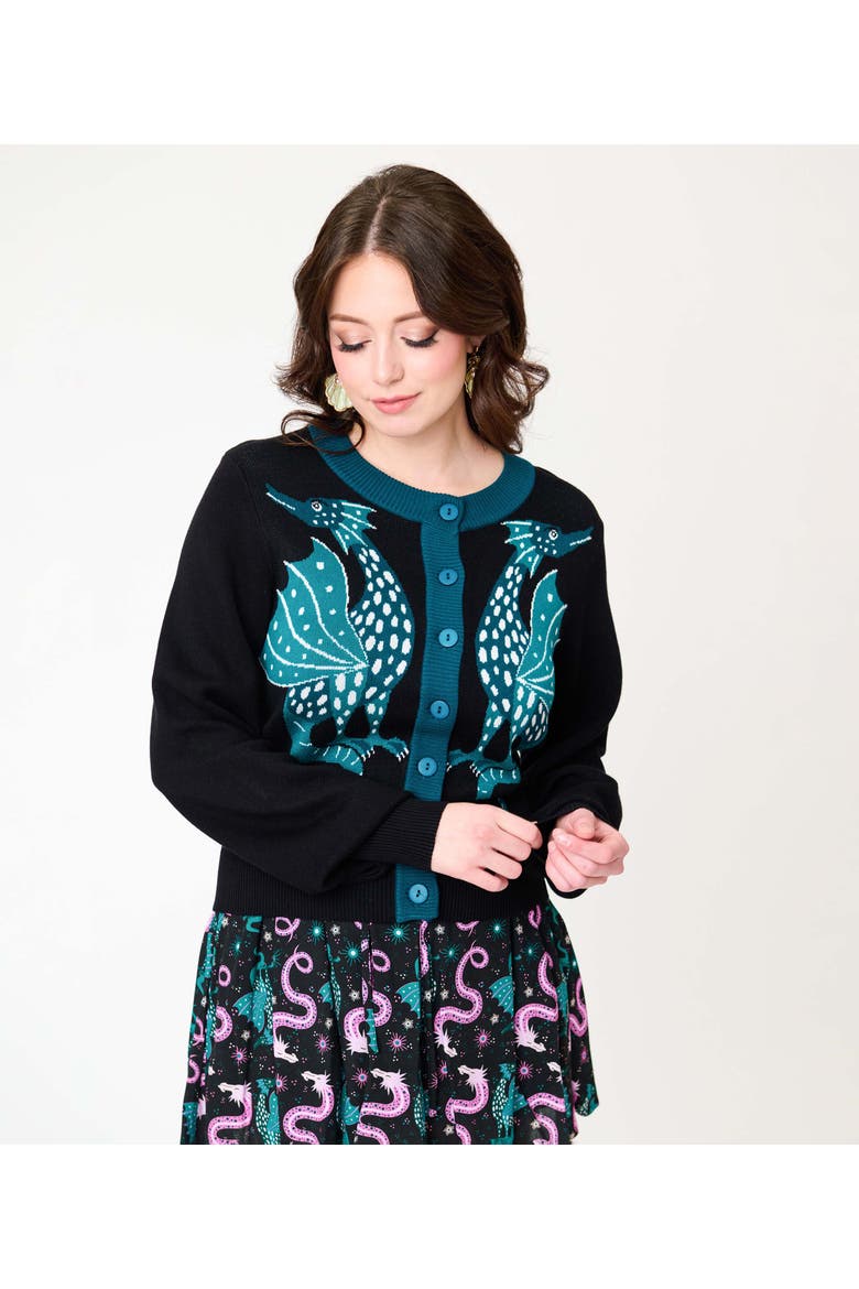 1950s Cropped Cardigan, Main, color, Black Dragon Print