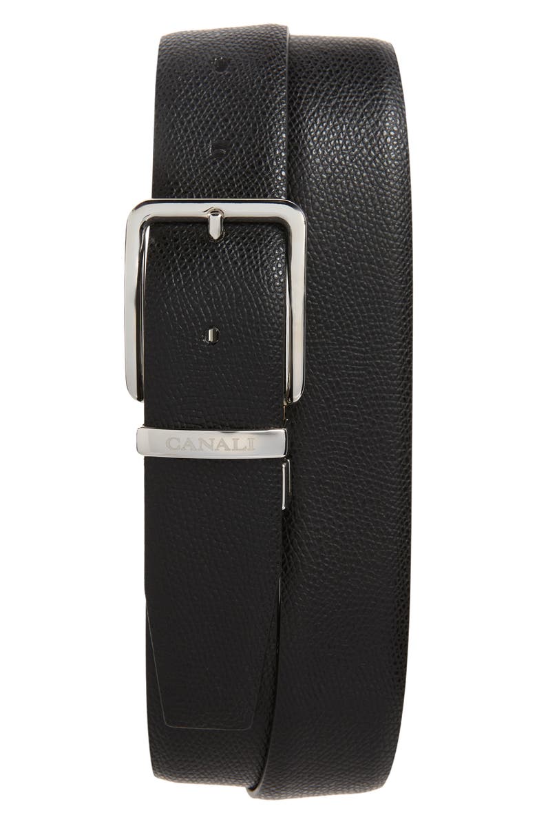 Canali Reversible Leather Belt, Main, color, Black