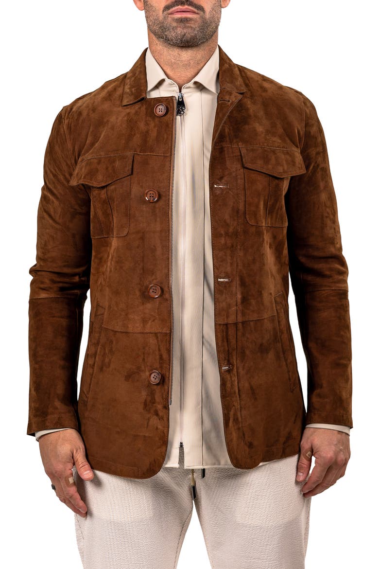 Slim Fit Lambskin Suede Jacket, Main, color, BROWN