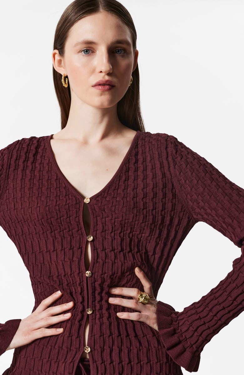& Other Stories Textured Bell Sleeve Cardigan, Alternate, color, Red Dark
