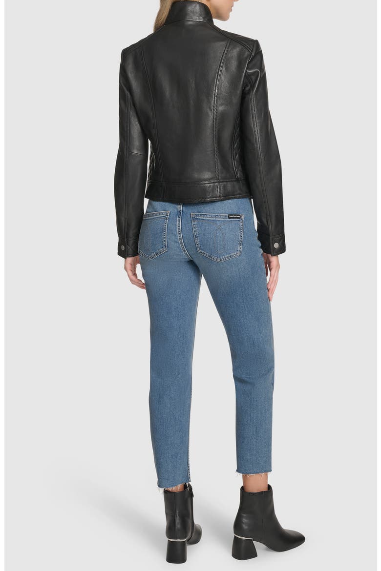 Mikel Racer Leather Jacket, Alternate, color, BLACK
