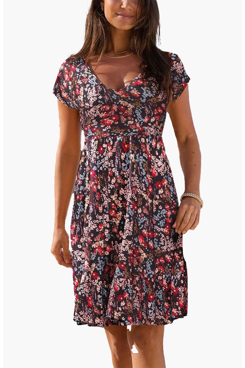 V-Neck Flounce Dress, Main, color, Red Printed