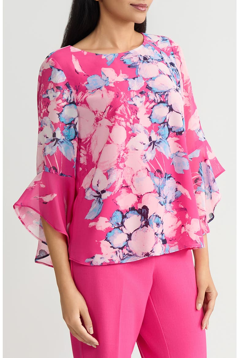 Ruffle Sleeve Top, Alternate, color, PINK PERFECTION MULTI
