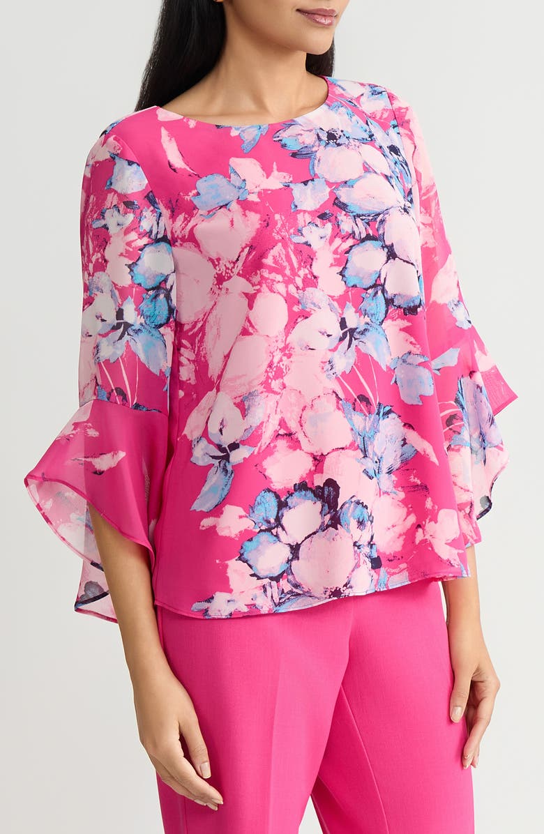 KASPER Ruffle Sleeve Top, Alternate, color, Pink Perfection Multi