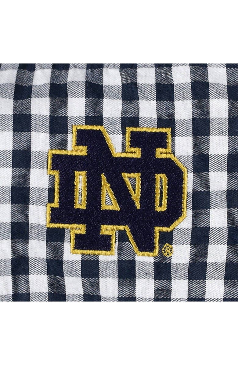 GARB Girls Infant Garb Navy/White Notre Dame Fighting Irish Teagan Gingham Ruffled Romper, Alternate, color, 