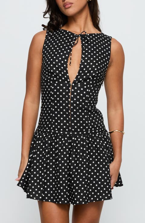 Alissea Polka Dot Keyhole Linen Blend Minidress