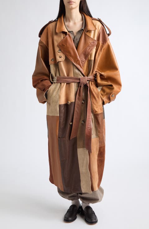 Patchwork Leather Trench Coat