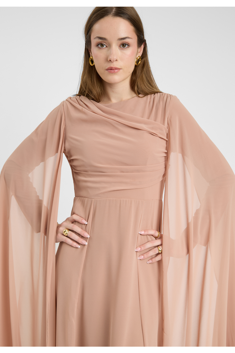 Modest Chiffon Dress Maxi With Wrap Style Top, Alternate, color, TAUPE BLUSH