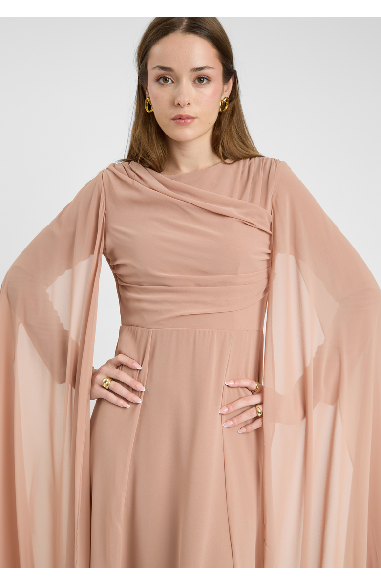 MARYISA Modest Chiffon Dress Maxi With Wrap Style Top, Alternate, color, Taupe Blush