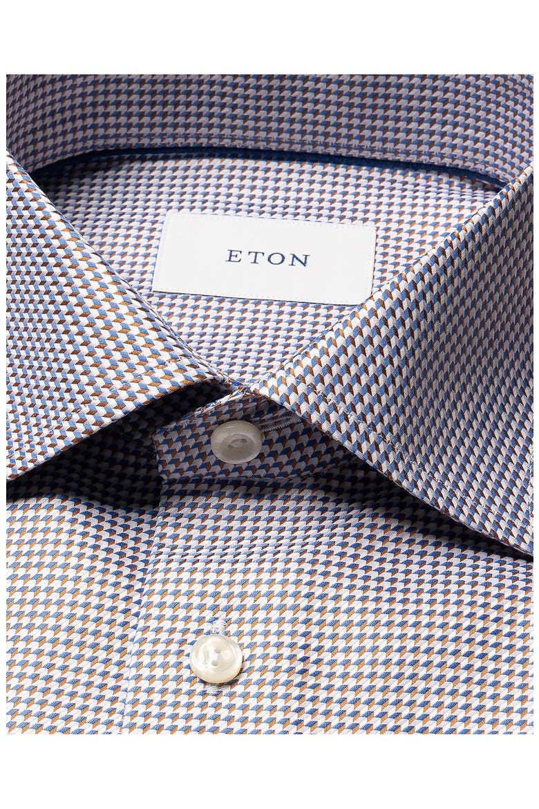Contemporary Fit Houndstooth Cotton Dobby Dress Shirt, Alternate, color, BLUE/ DARK ORANGE/ WHITE