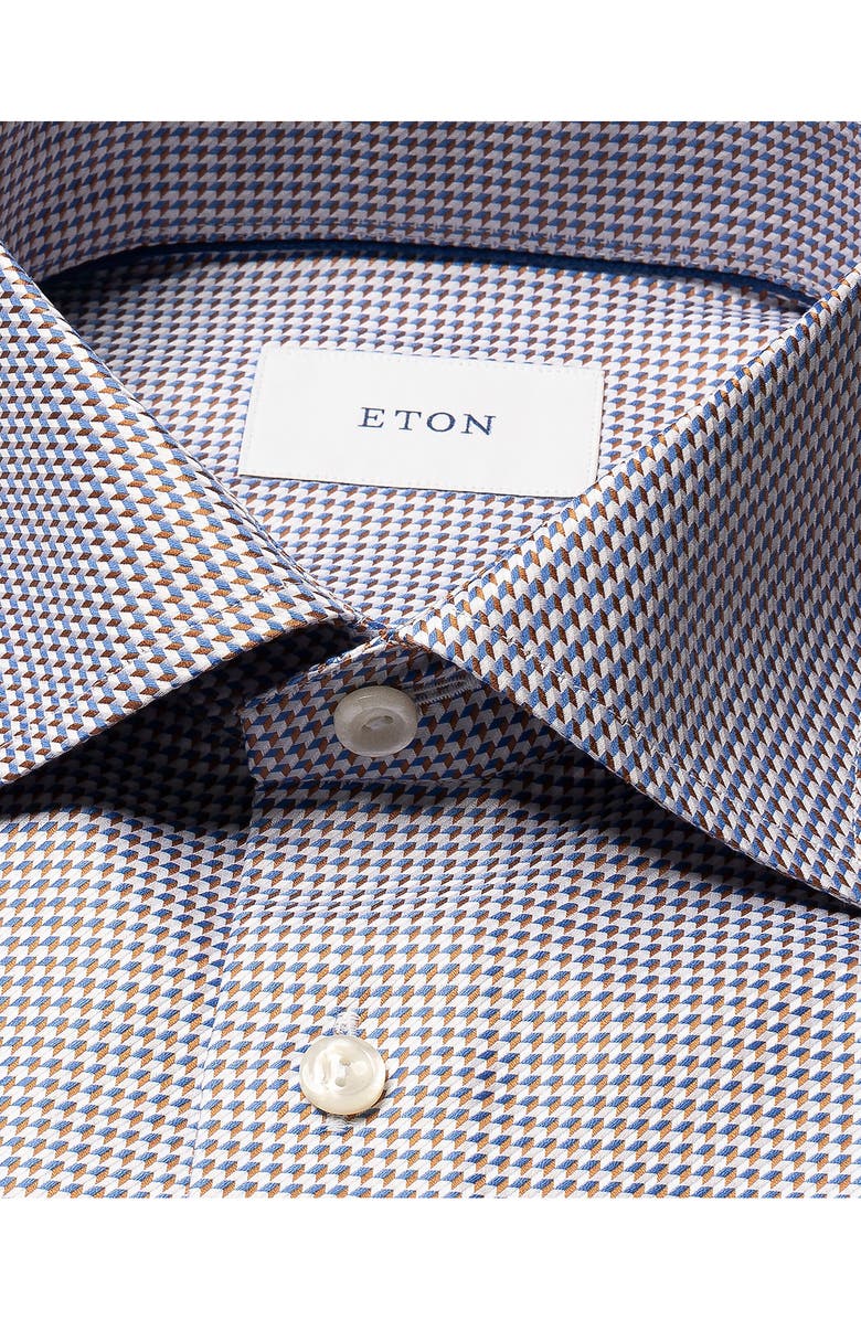 Eton Contemporary Fit Houndstooth Cotton Dobby Dress Shirt, Alternate, color, Blue/ Dark Orange/ White