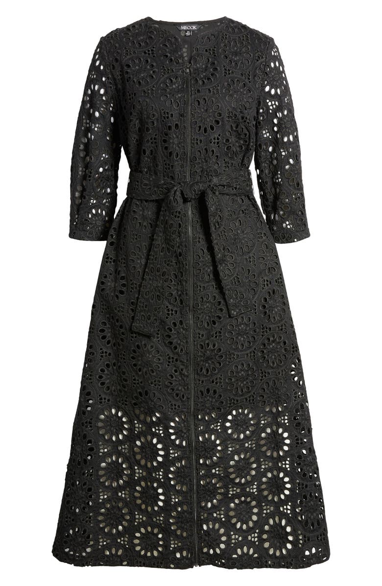 Misook Eyelet Tie Waist A-Line Maxi Dress, Alternate, color, 