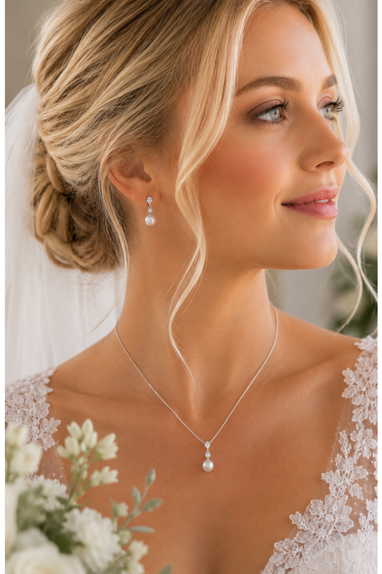 Gold-Plated Cubic Zirconia Faux Pearl Pendant Necklace, Alternate, color, Silver