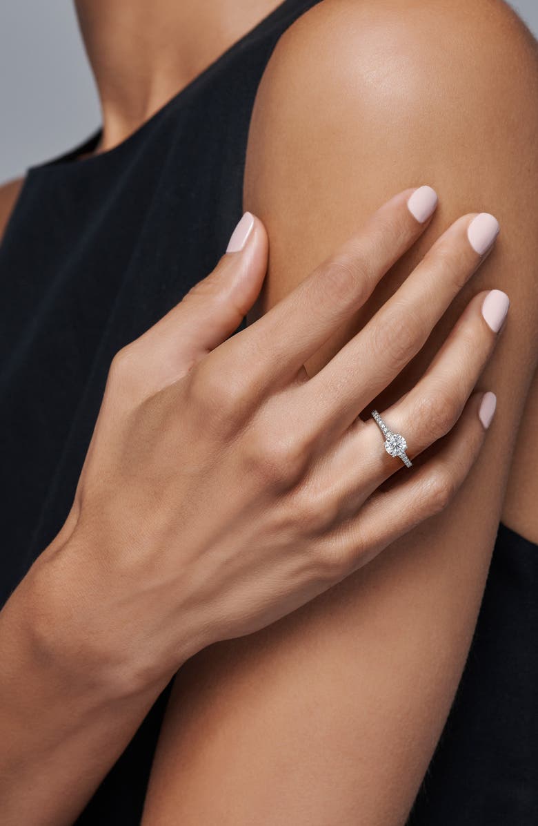 De Beers Forevermark Icon<sup>™</sup> Setting Round Diamond Engagement Ring with Diamond Band, Alternate, color, 