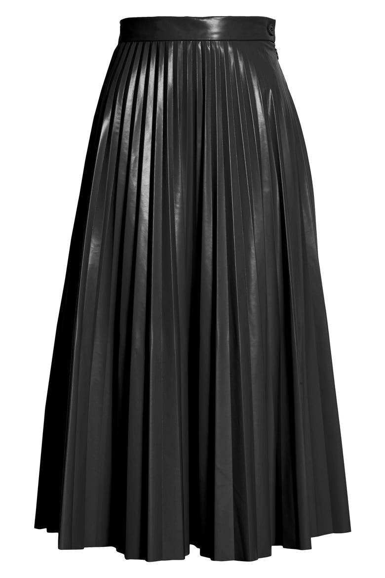 Pleated Faux Leather Midi Skirt, Alternate, color, 900 BLACK