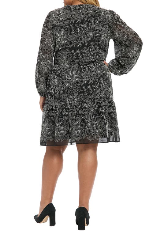 London Times Floral Embroidered Long Sleeve Dress In Multi