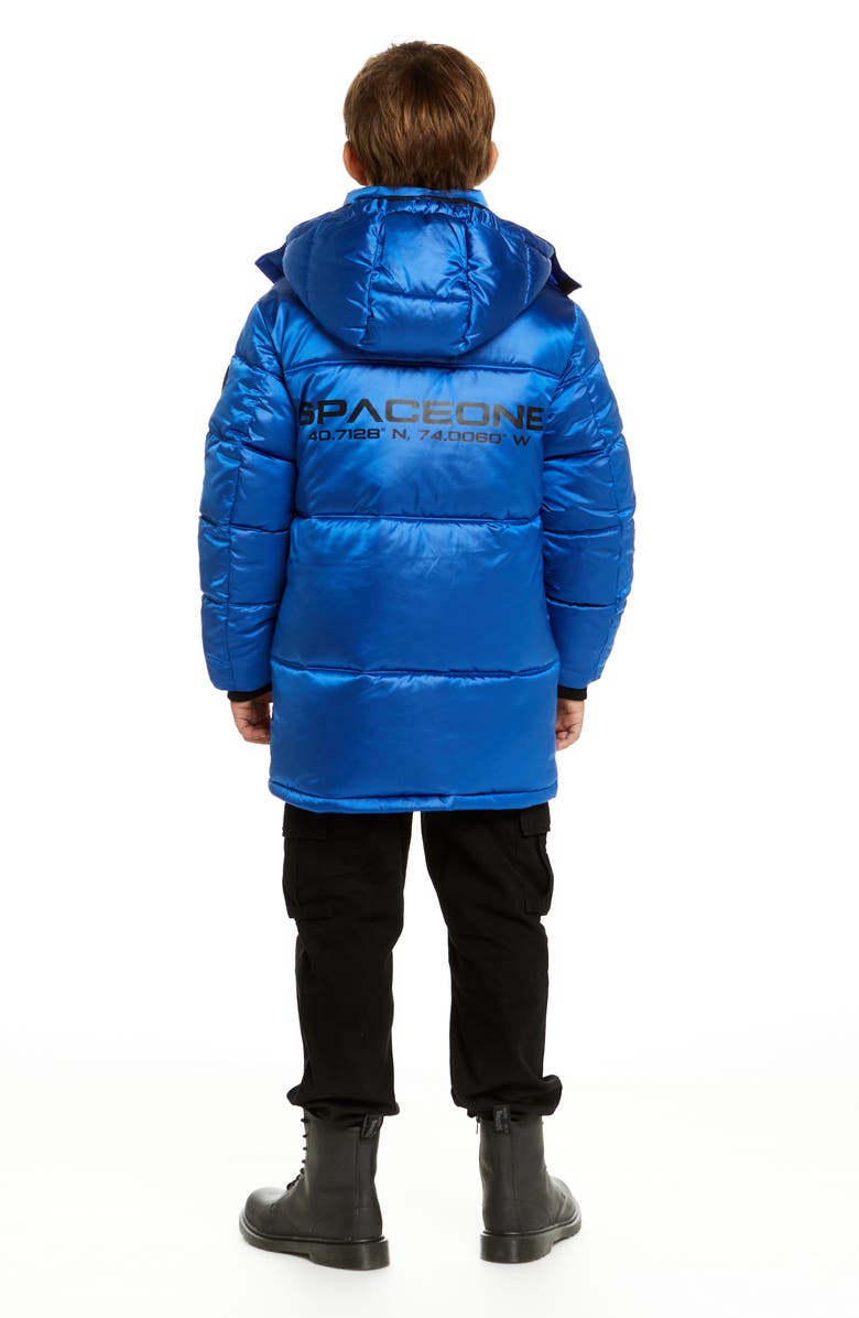 Andy & Evan Kids' Galactic Reversible Hodded Puffer Jacket, Alternate, color, Astronaut Blue