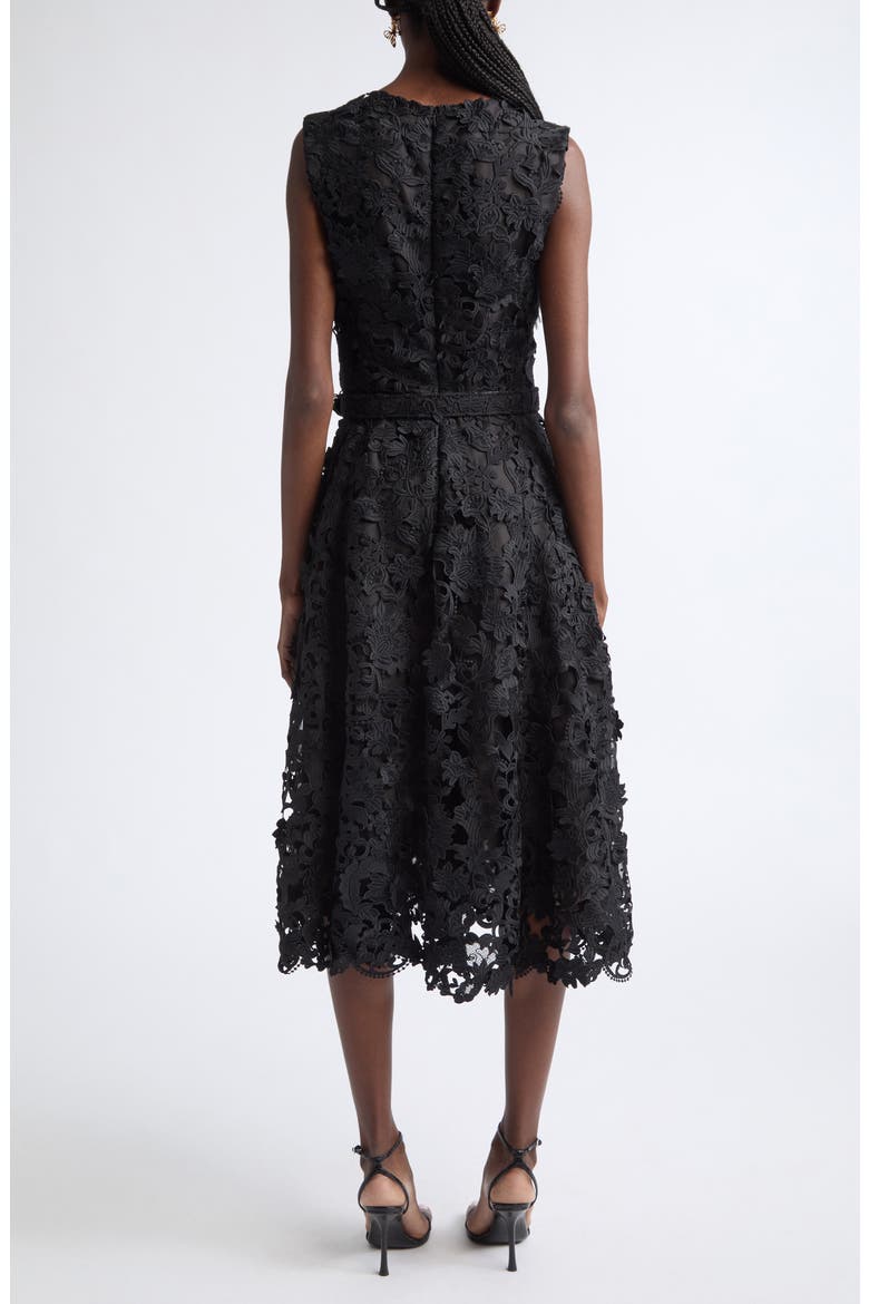 Feather Scroll Guipure Midi Dress, Alternate, color, BLACK