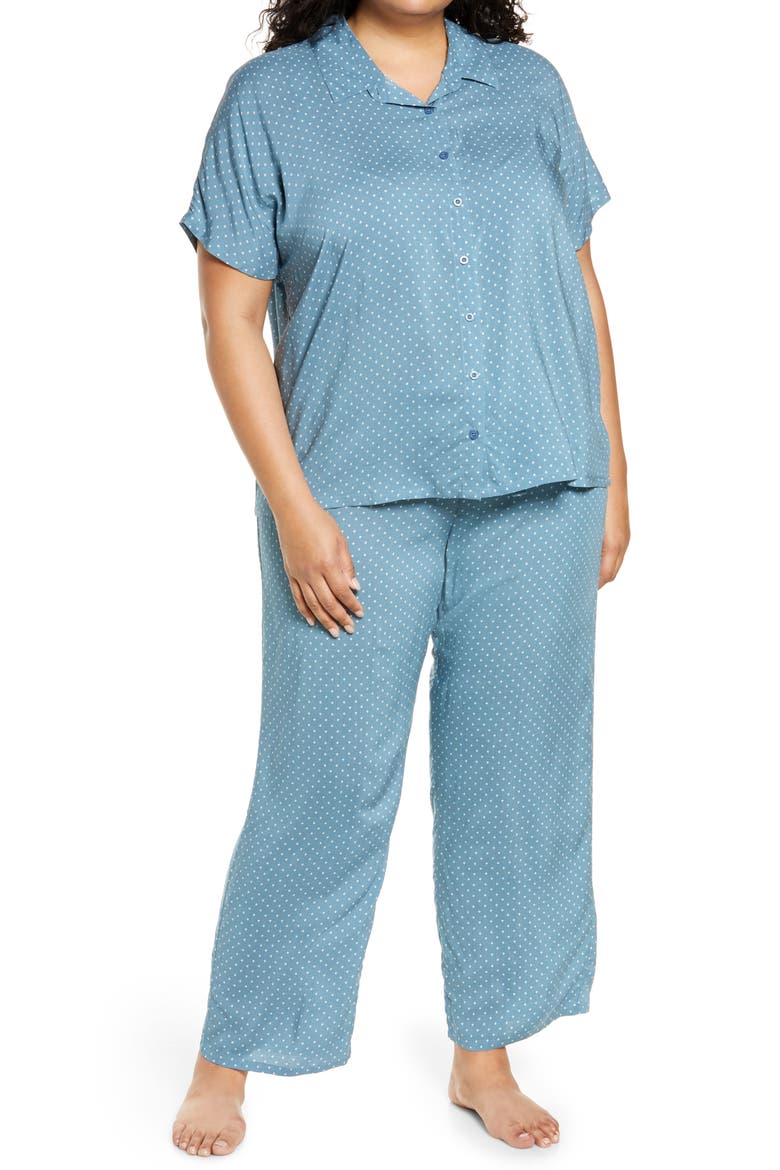 Bridgette Woven Two-Piece Pajama Set, Main, color, BLUE STONE DAINTY DIAMOND