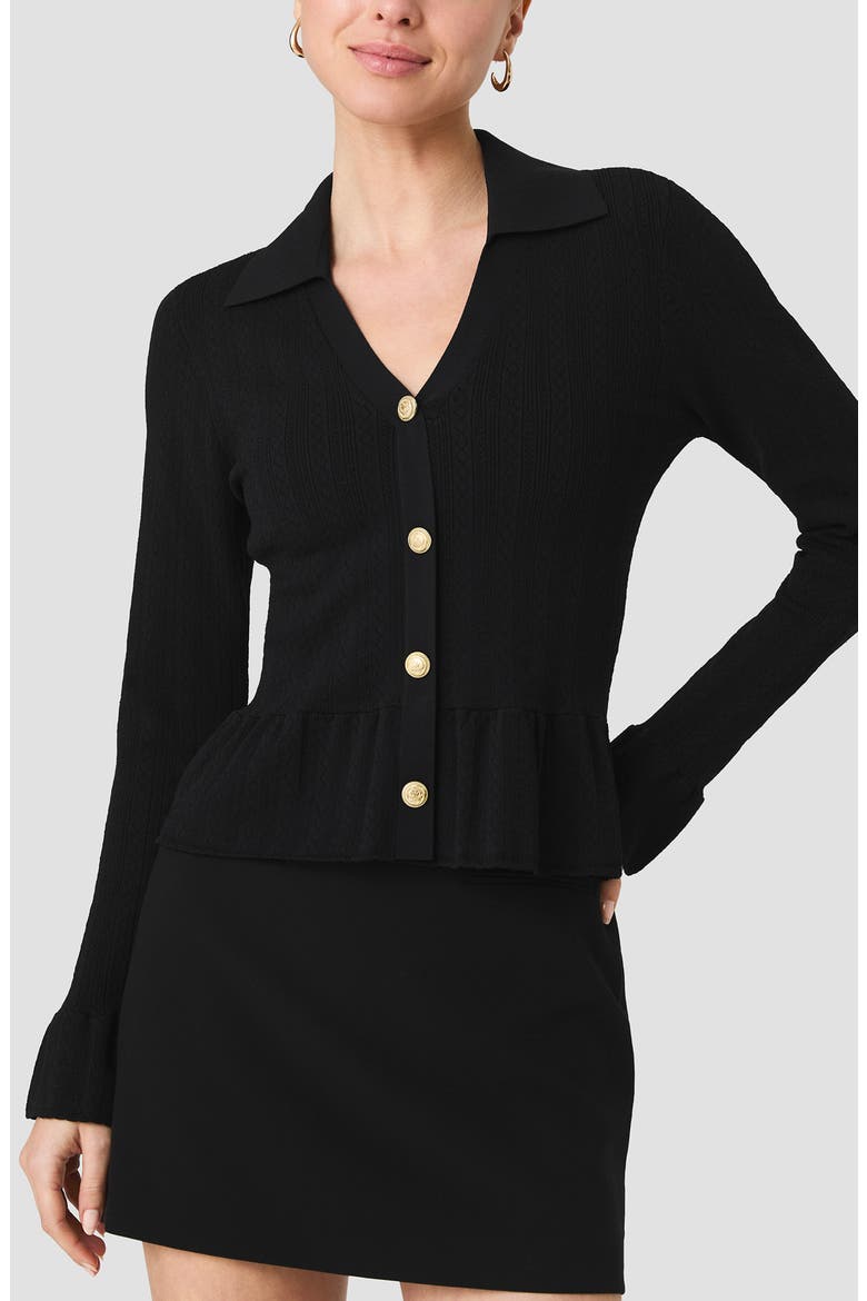 Crinkle Pointelle Peplum Top, Main, color, BLACK