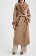 Via Spiga Faux Fur Trim Belted Coat