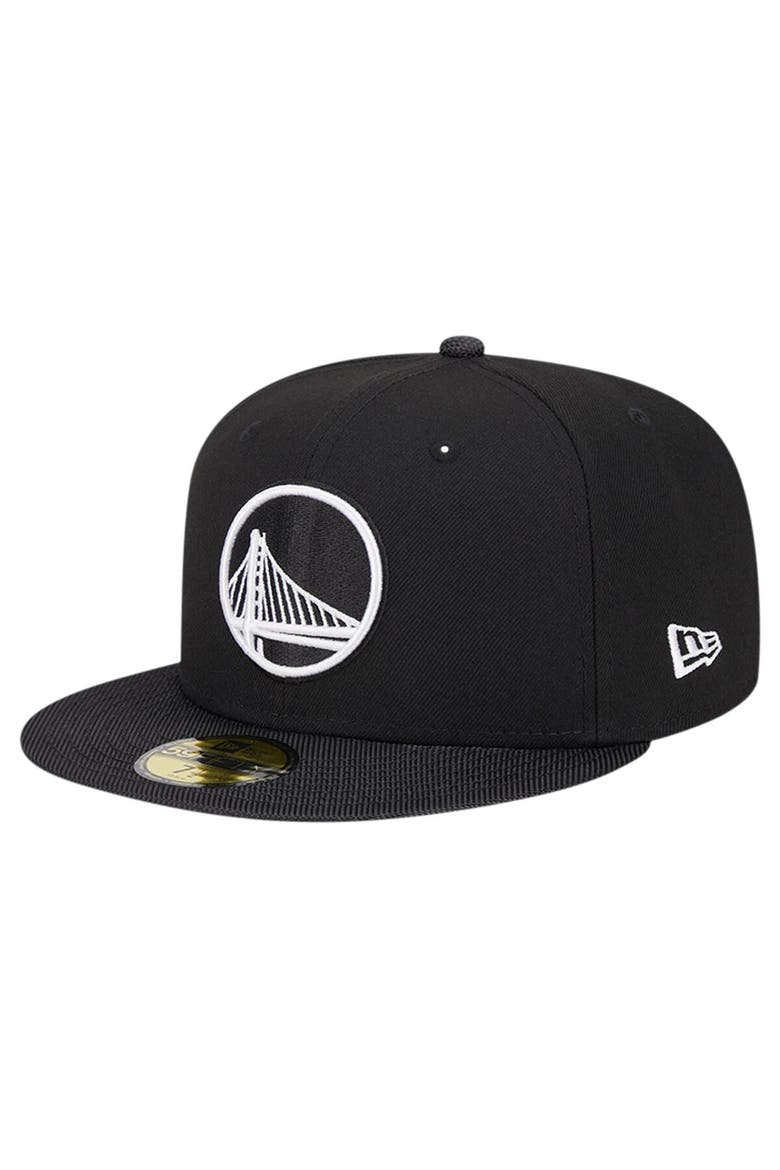 Men's New Era Black Golden State Warriors Active Satin Visor 59FIFTY Fitted Hat, Alternate, color, Black