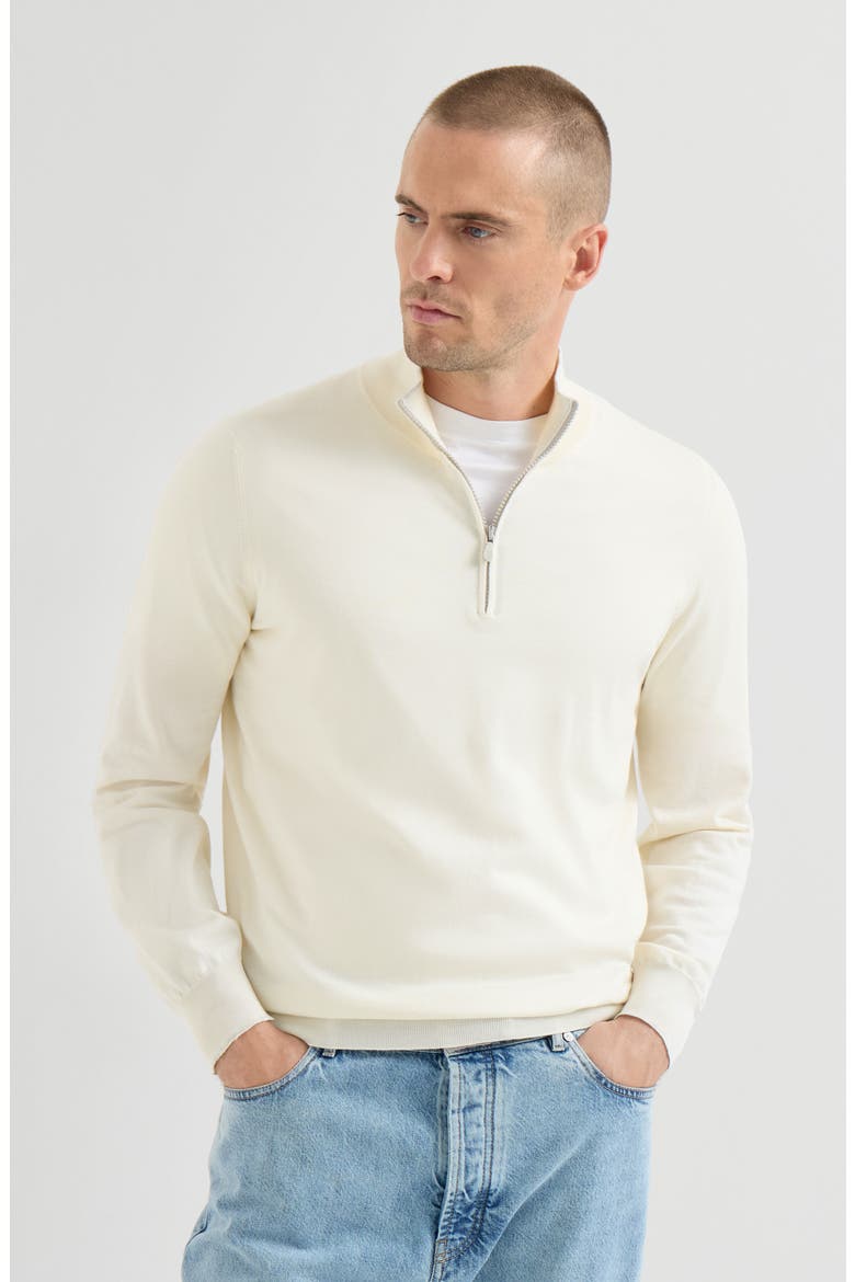 Sea Island cotton and cashmere lightweight sweater with half zip, Main, color, Panama