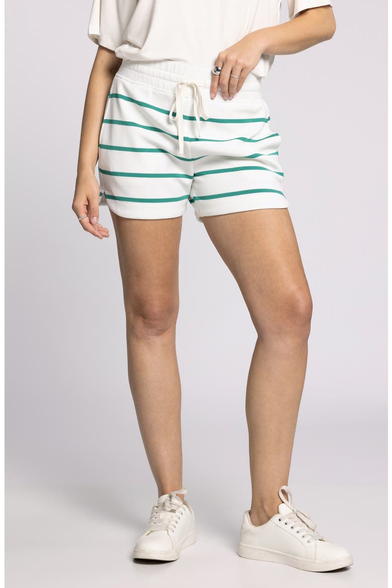 Rosie Stripe Dolphin Hem Shorts, Main, color, WHITE GREEN