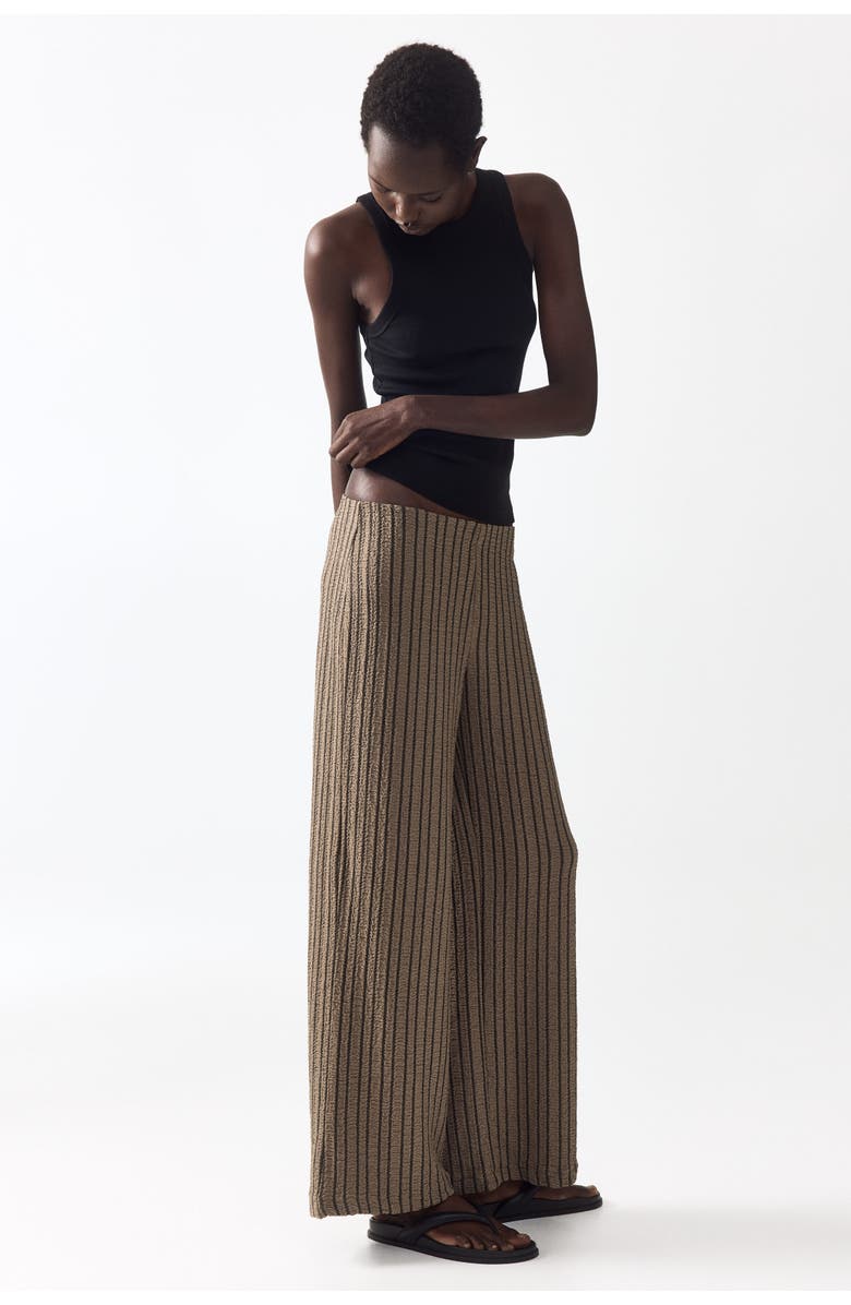 H&M Wide Crinkled Trousers, Alternate, color, Dark Taupe/Striped