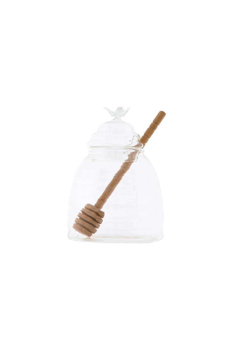Honey Pot with Lid & Wood Dipper, Main, color, Clear